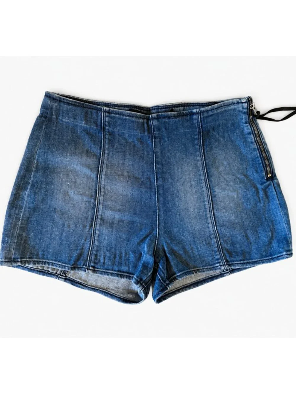 Express Jeans Y2K Blue Coated Denim Side Zip Hot Shorts Size 6 Approx